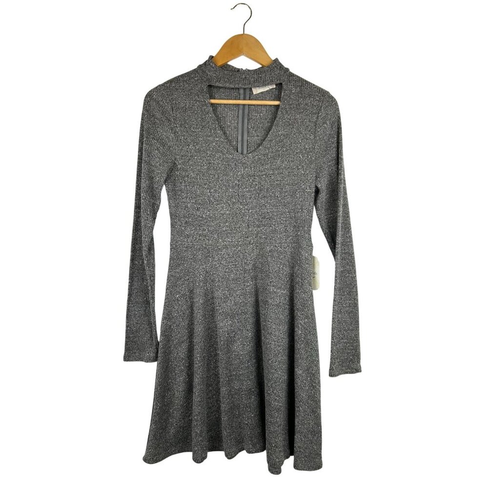 Altard State Women's Large Gray Ribbed Knit Long Sleeve Fit & Flare Dress NWT